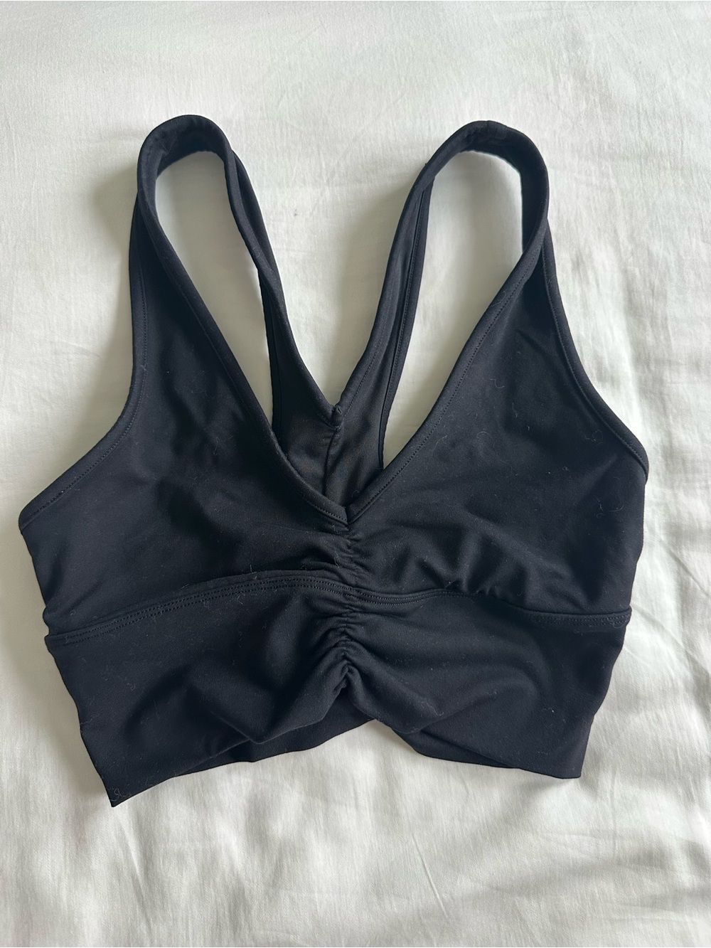 ALO Yoga Black Ruched V-Neck Sports Bralette
